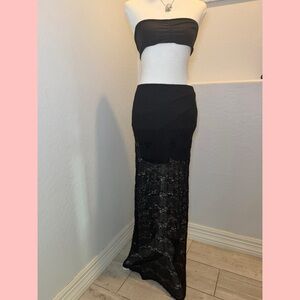 Lily White Black Sheer Lace Maxi Skirt Boho Goth Festival XS